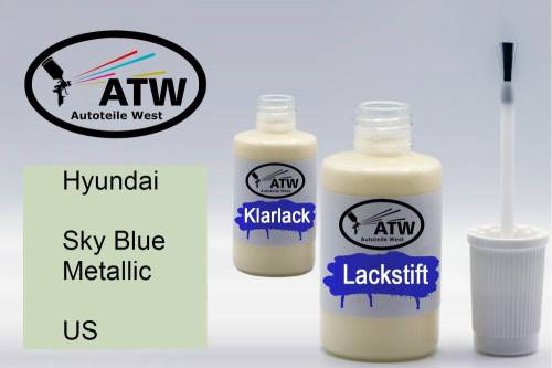 Hyundai, Sky Blue Metallic, US: 20ml Lackstift + 20ml Klarlack - Set, von ATW Autoteile West.